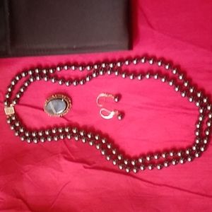 Vintage Menorca Double Strand Removeable black Brooch Clasp Pearl Neck